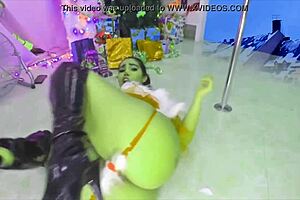 The grinch milf passionately fucks and dances on the pole in split