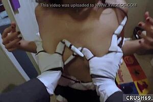 Teen pussy on webcam swallows for daddy in halloween fun!