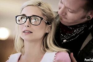 Petite teen 18+ trades virginity for nerdy boyfriend's safety