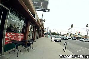 Three pornstars gang up to fuck that lucky bartender hard