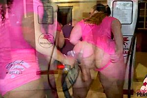 Pawg virgo peridot and her two big booty friends lick pussies at the gas station, muff diving fun! 😏💦