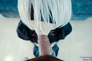 nier 2b cosplay girl sucks cock and takes it in her ass homemade