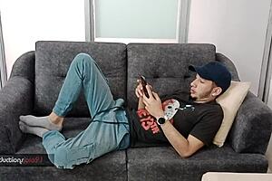 Seduce stepbrother with blowjob and deepthroat for orgasm