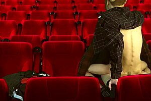 Cinema hall threesome features 2 tops dominating 1 bottom 😈