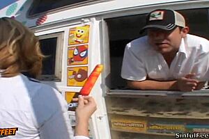 lexi belle gets banged hard by ice cream man in sexy knee high socks, loving every thrust