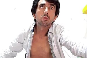 Fazendo Strip Tease Tirando a Camisa Social e a Cueca Preta Transparente Pau Enorme Gostoso do Pau Gigante Tesudo do Pau Grande de 25 Cm Empinado Jorrando Leite