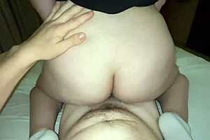 Cheating wife rides big cock in homemade POV scene with her shaved pussy