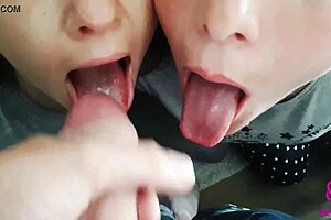 2 girls and 1 guy in a 3some explosion of cumshots
