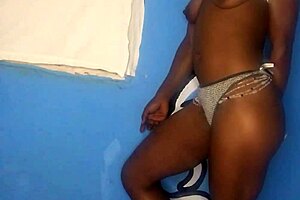 ebony girl stands and enjoys every stroke in her pussy!