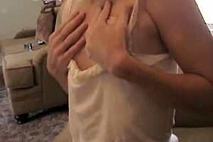 tiny tits slut undresses and teases with handjob