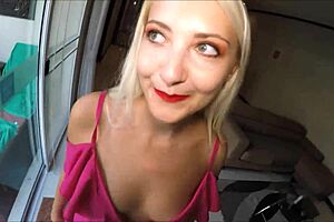 blonde call girl bends over for doggystyle blowjob and fucking