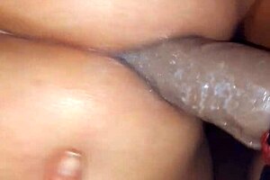 Hot wife anally fuck her husband hard with a BDSM big dildo, Her ass looked sexy while struggling with the dildo
