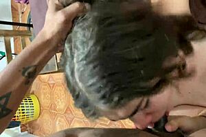 young teen performs sloppy deepthroat, saliva dripping everywhere