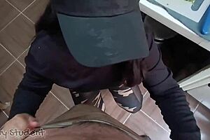 latina babe sucks and swallows in kitchen