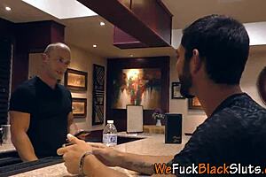 Ebony babe swallows group cum load