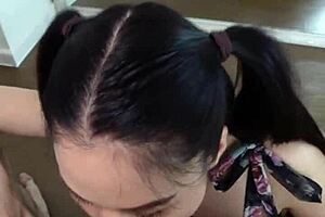 i give my asian girlfriend a perfect wet slobbery blowjob pov with her big tits and ass.