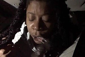 Ebony girl sucks c**k and gets wet amateur