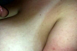 Wife strokes my cock slowly, natural tits out