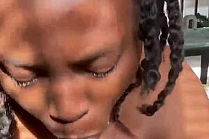 Ebony's Sloppy Blowjob On Monster Cock