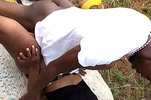 Outdoor Homemade Scene With Ebony Cheerleader