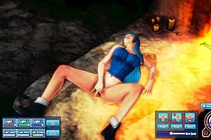 blue haired beauty touches herself in hentai style