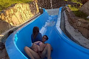 Stepsister Stuck in Pool Slide Gets Wild Fuck