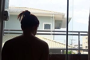 Watching Her Clean In Shorts Without Panties!