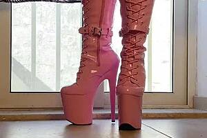 Walking tall in pink boots an erotic daydream