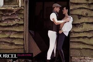 Hot Milf Brunette Spooned and Doggystyled in Stables Cumshot