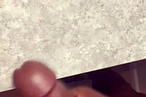 This huge cumshot landed all over my bathroom counter during a sexy solo handjob.