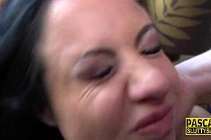 Bound submissive brunette milf deepthroats with big boobs in hardcore bdsm