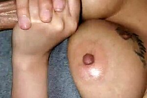 Stroking that big dick with my hands.