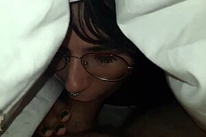 Stepsister Delivers Sloppy Blowjob Under Bed