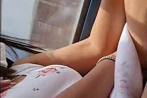 upskirt view of a sexy colombian babe's pussy under her miniskirt on the bus