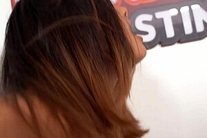 Wild brunette teen Apryl Rein gets cock hungry mouth covered in cum