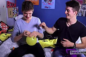 Two cute twinks intensely fucking outdoors with cum everywhere