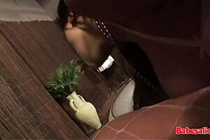 big boobed latina with fishnet stockings and step-dad