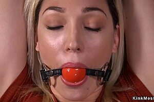 Lily labeau, the blonde sub, is getting caned in this rough session.