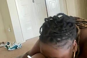 Ebony bbw gives sloppy blowjob to monster cock 😈