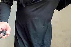 girl in crossdressing outfit exposes herself in office hallway