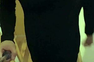 girl in crossdressing outfit exposes herself in office hallway