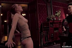 BDSM slave deepthroated by a group of women