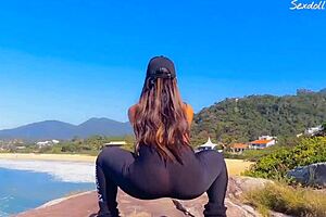 Morena babe sucking trainer in public?