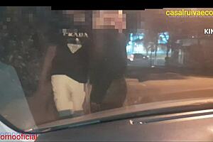 Wow, fucking my old cuckold husband on the street! He jerks off in the car while filming - perfect Brazilian amateur cumshot.