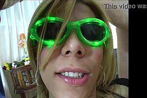 Blonde shemale pleases two men in threesome