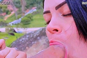 Morena babe sucking trainer in public?