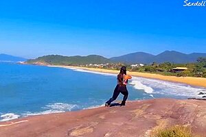 Morena babe sucking trainer in public?