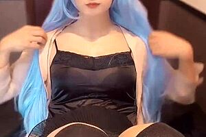 Mysterious Blue-Haired Ladyboy's Emotional Masturbation Journey