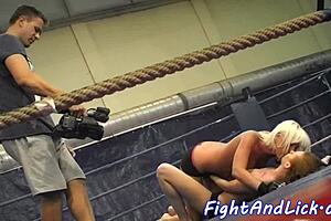 European beauties engaging in wrestling and kissing