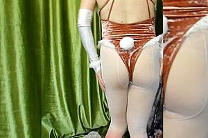 Bunnyboy masturbates in bunnysuit with corn vibrator and carrot